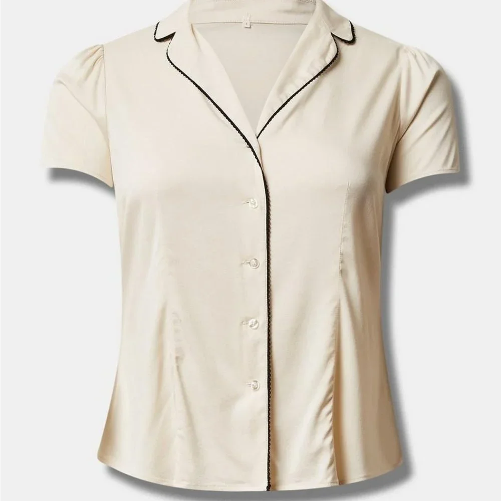 Torrid Size 1 Retro Chic Stretch Challis Button Front Shirt - Picture 1 of 5